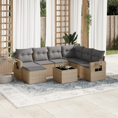 vidaXL Juego de sofás de jardín con cojines beige 8 pzas ratán PE