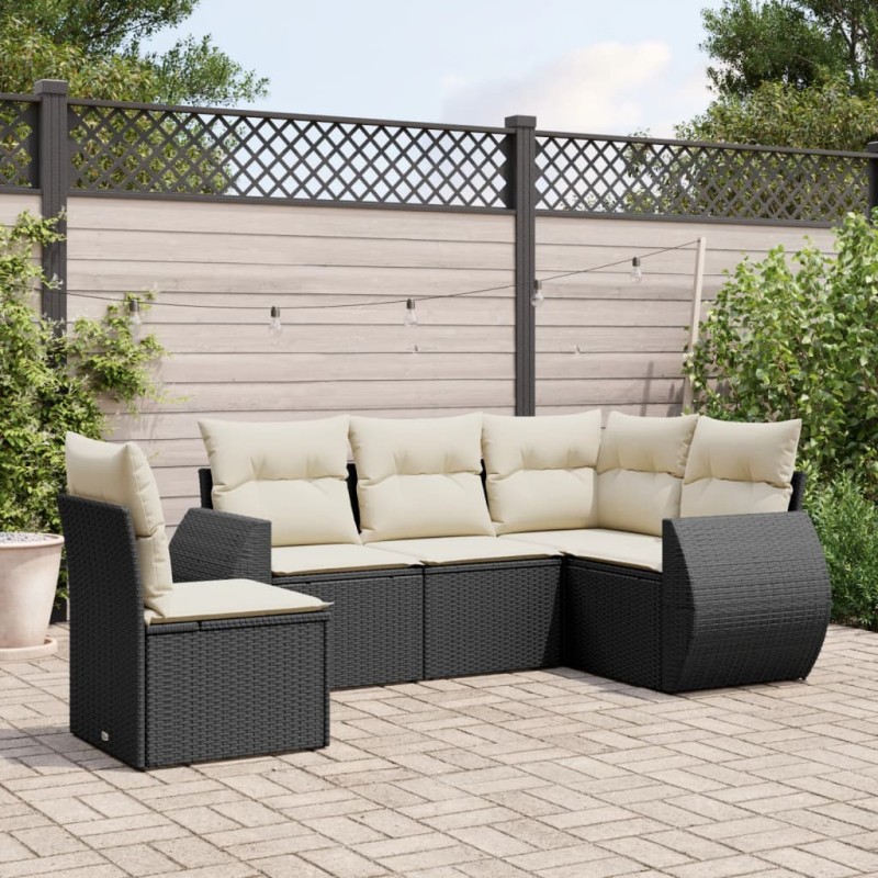 vidaXL Set de muebles de jardín 5 pzas y cojines ratán sintético negro vidaXL Set de muebles de jardín 5 pzas y cojines ratán sintético negro
