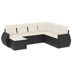vidaXL Set de comedor de jardín 7 pzas y cojines ratán sintético negro