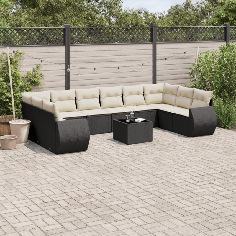 vidaXL Set de sofás de jardín 11 pzas y cojines ratán sintético negro