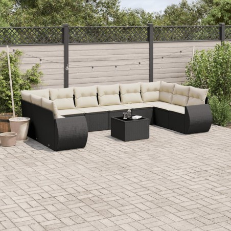 vidaXL Set de sofás de jardín 11 pzas y cojines ratán sintético negro