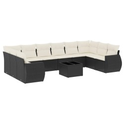 vidaXL Set de sofás de jardín 11 pzas y cojines ratán sintético negro