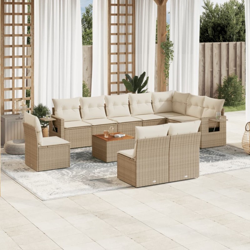 vidaXL Set de sofás de jardín 11pzas con cojines ratán sintético beige vidaXL Set de sofás de jardín 11pzas con cojines ratán sintético beige