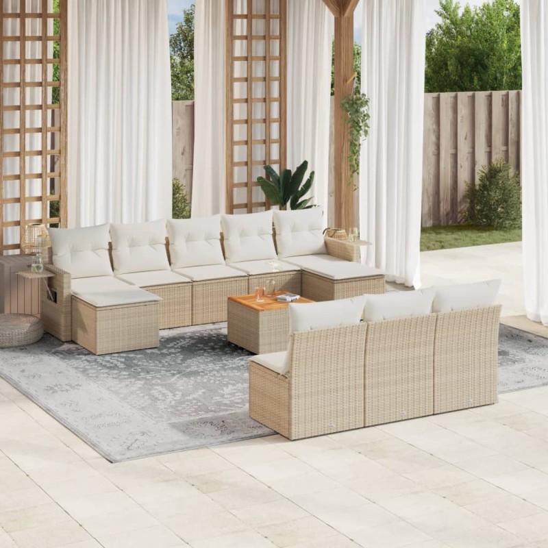 vidaXL Set de sofás de jardín 11pzas con cojines ratán sintético beige vidaXL Set de sofás de jardín 11pzas con cojines ratán sintético beige