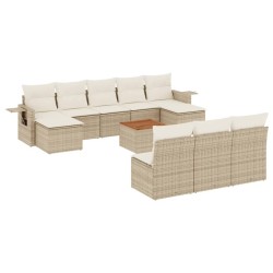 vidaXL Set de sofás de jardín 11pzas con cojines ratán sintético beige