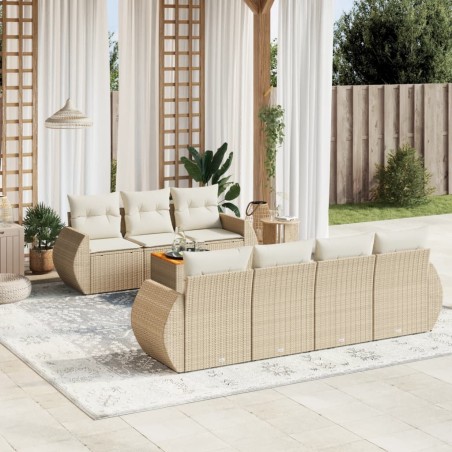 vidaXL Juego de sofás de jardín con cojines beige 8 pzas ratán PE