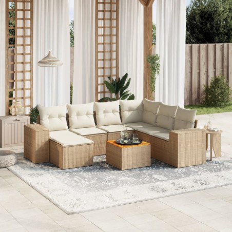 vidaXL Juego de sofás de jardín con cojines beige 8 pzas ratán PE