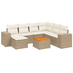 vidaXL Juego de sofás de jardín con cojines beige 8 pzas ratán PE