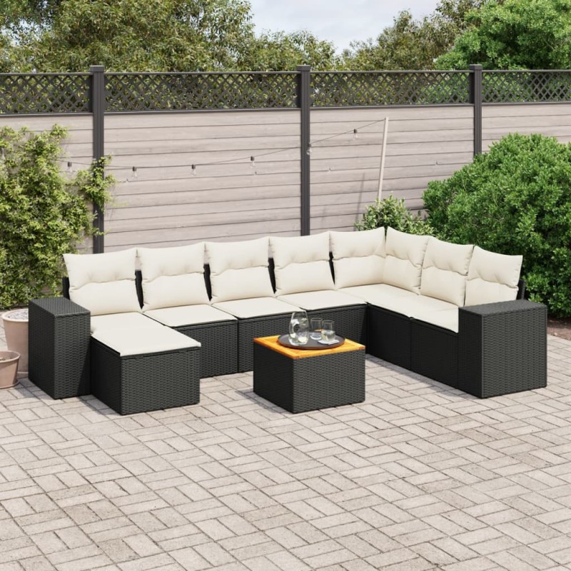 vidaXL Set de sofás de jardín 8 piezas y cojines ratán sintético negro vidaXL Set de sofás de jardín 8 piezas y cojines ratán sintético negro