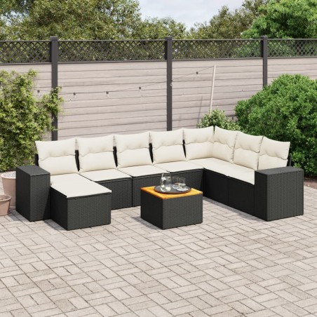 vidaXL Set de sofás de jardín 8 piezas y cojines ratán sintético negro