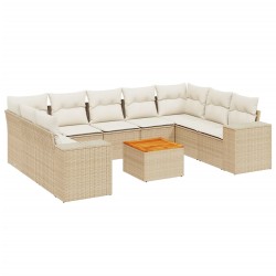 vidaXL Juego de sofás jardín con cojines beige 10 pzas ratán sintético