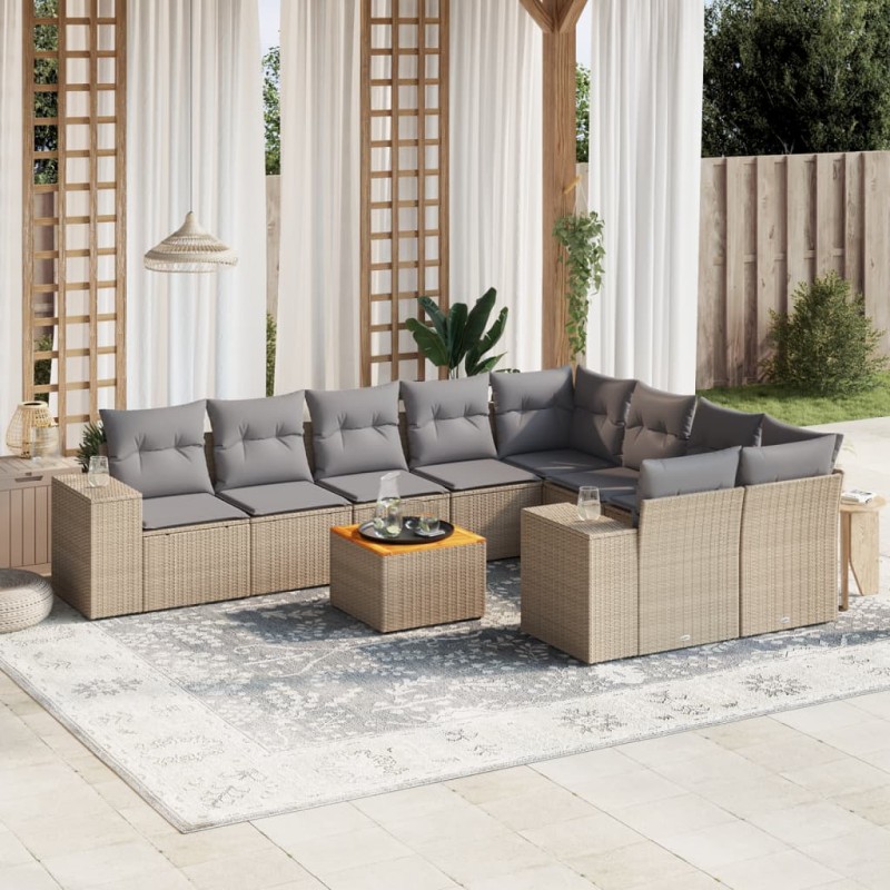 vidaXL Juego de sofás jardín con cojines beige 10 pzas ratán sintético vidaXL Juego de sofás jardín con cojines beige 10 pzas ratán sintético