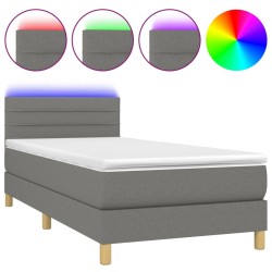 vidaXL Cama box spring con colchón y LED tela gris oscuro 90x190 cm