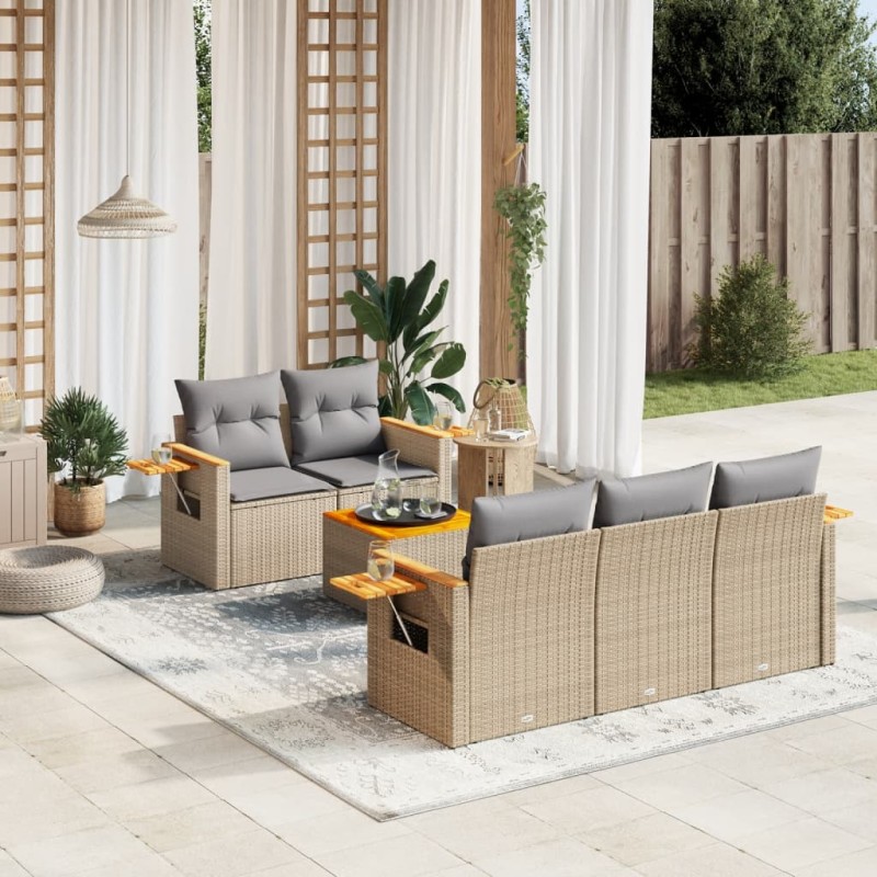 vidaXL Juego de sofás jardín con cojines 6 pzas ratán sintético beige vidaXL Juego de sofás jardín con cojines 6 pzas ratán sintético beige