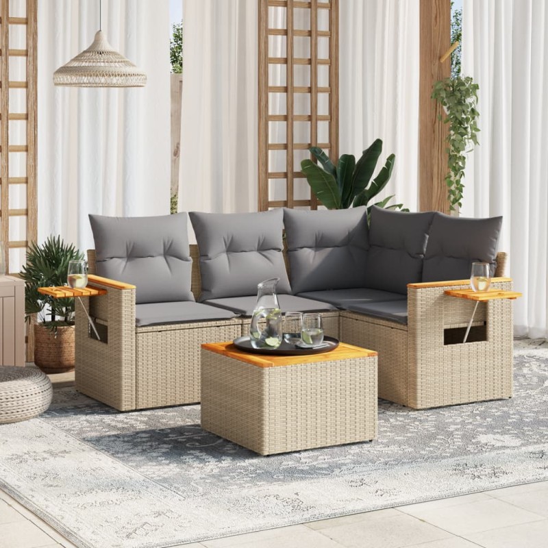 vidaXL Juego de sofás jardín con cojines 5 pzas ratán sintético beige vidaXL Juego de sofás jardín con cojines 5 pzas ratán sintético beige