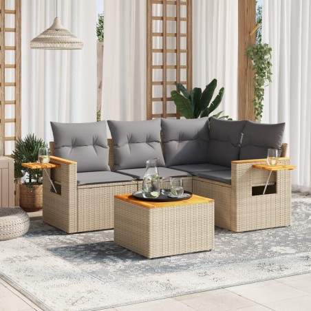 vidaXL Juego de sofás jardín con cojines 5 pzas ratán sintético beige