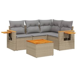 vidaXL Juego de sofás jardín con cojines 5 pzas ratán sintético beige