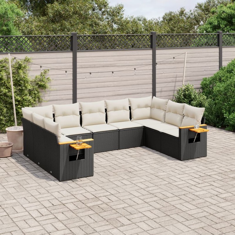 vidaXL Set de sofás de jardín 8 piezas y cojines ratán sintético negro vidaXL Set de sofás de jardín 8 piezas y cojines ratán sintético negro
