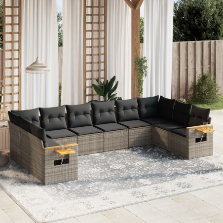 vidaXL Set de sofás de jardín 10 pzas con cojines ratán sintético gris