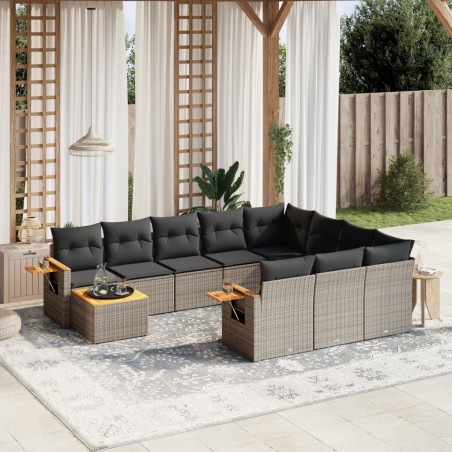 vidaXL Set de sofás de jardín 11 pzas y cojines ratán sintético gris