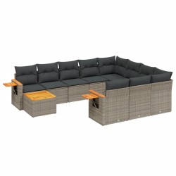vidaXL Set de sofás de jardín 11 pzas y cojines ratán sintético gris