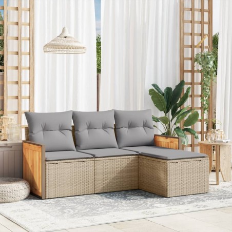 vidaXL Juego de sofás jardín con cojines 4 pzas ratán sintético beige