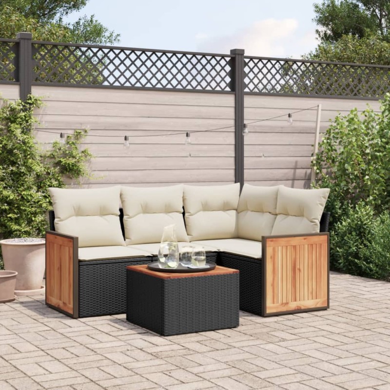 vidaXL Set de muebles de jardín 5 pzas y cojines ratán sintético negro vidaXL Set de muebles de jardín 5 pzas y cojines ratán sintético negro