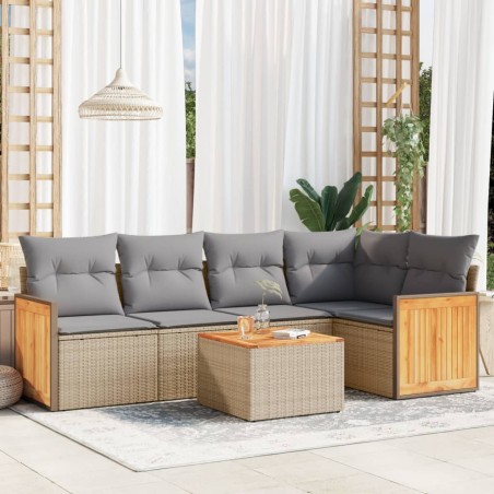 vidaXL Juego de sofás jardín con cojines 6 pzas ratán sintético beige