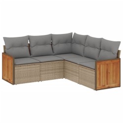 vidaXL Juego de sofás jardín con cojines 5 pzas ratán sintético beige