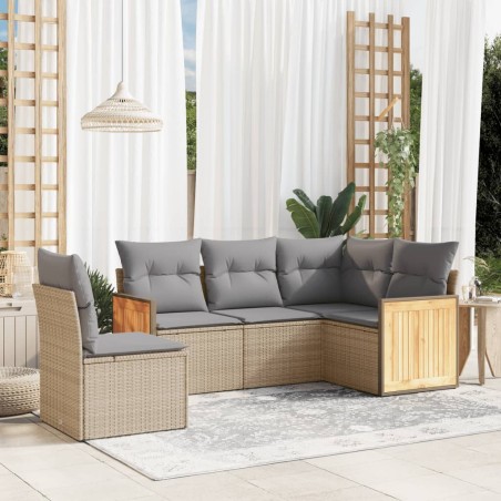vidaXL Juego de sofás jardín con cojines 5 pzas ratán sintético beige
