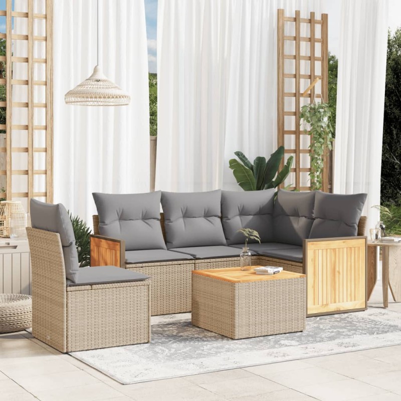 vidaXL Juego de sofás jardín con cojines 6 pzas ratán sintético beige vidaXL Juego de sofás jardín con cojines 6 pzas ratán sintético beige
