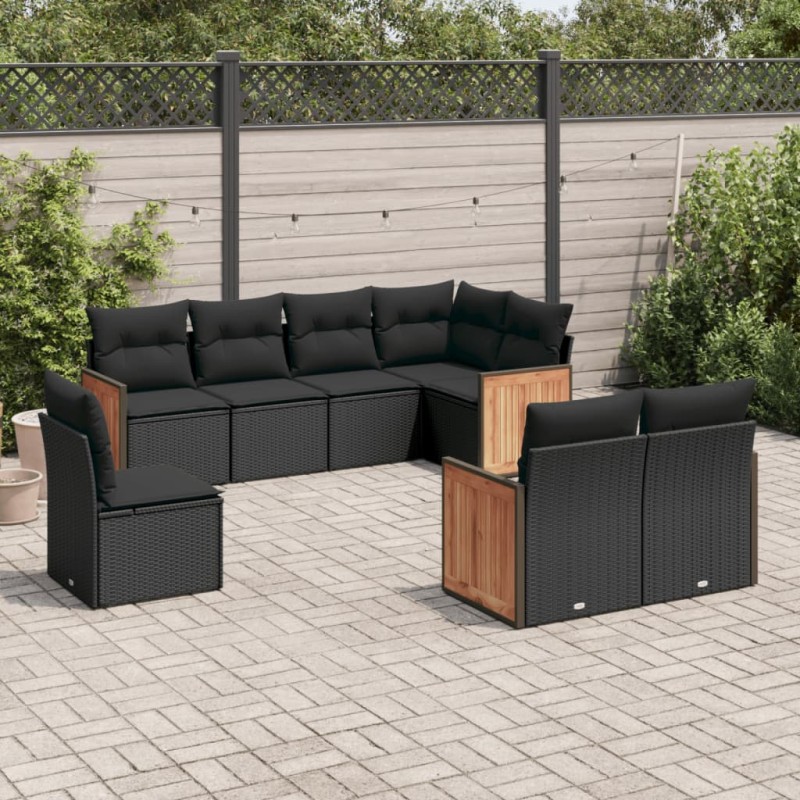 vidaXL Set de sofás de jardín 8 piezas y cojines ratán sintético negro vidaXL Set de sofás de jardín 8 piezas y cojines ratán sintético negro