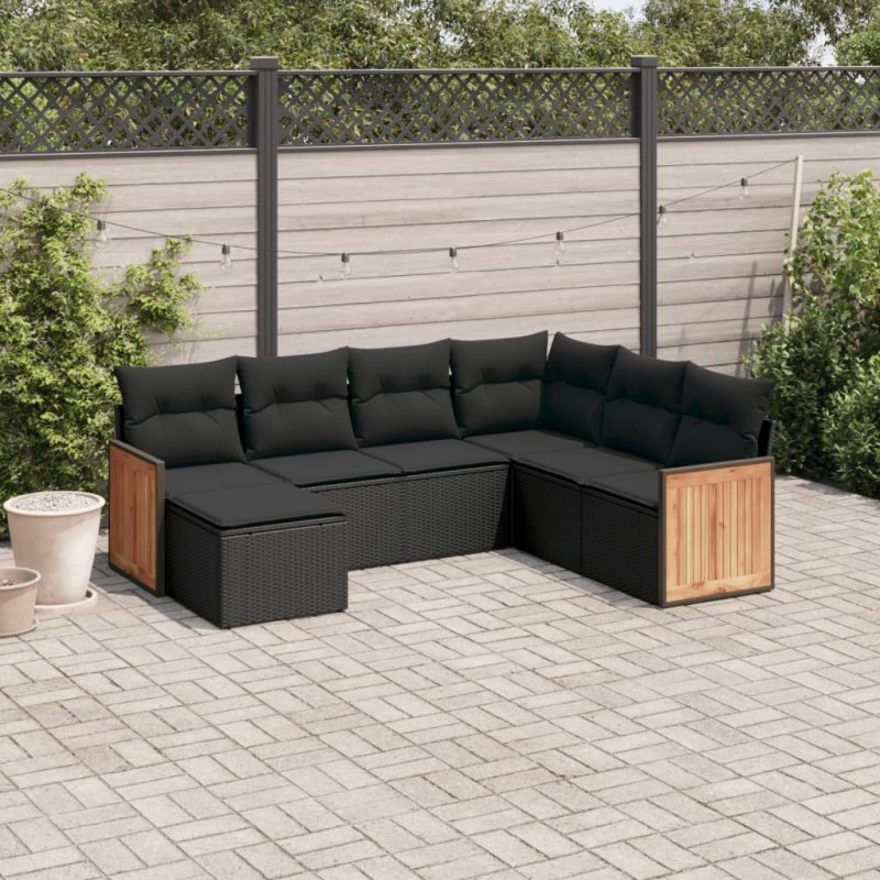 vidaXL Set de comedor de jardín 7 pzas y cojines ratán sintético negro vidaXL Set de comedor de jardín 7 pzas y cojines ratán sintético negro