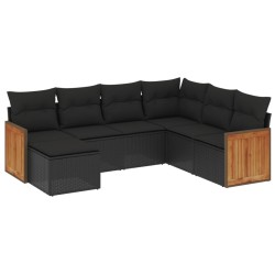vidaXL Set de comedor de jardín 7 pzas y cojines ratán sintético negro