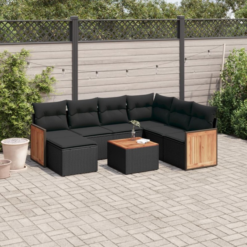 vidaXL Set de sofás de jardín 8 piezas y cojines ratán sintético negro vidaXL Set de sofás de jardín 8 piezas y cojines ratán sintético negro