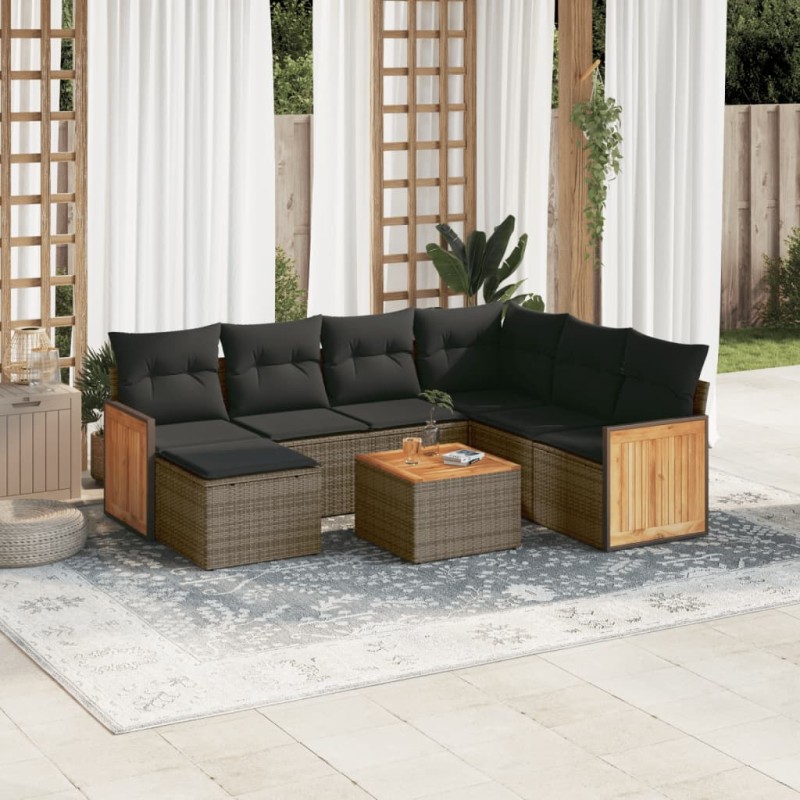 vidaXL Set de sofás de jardín 8 pzas y cojines ratán sintético gris vidaXL Set de sofás de jardín 8 pzas y cojines ratán sintético gris