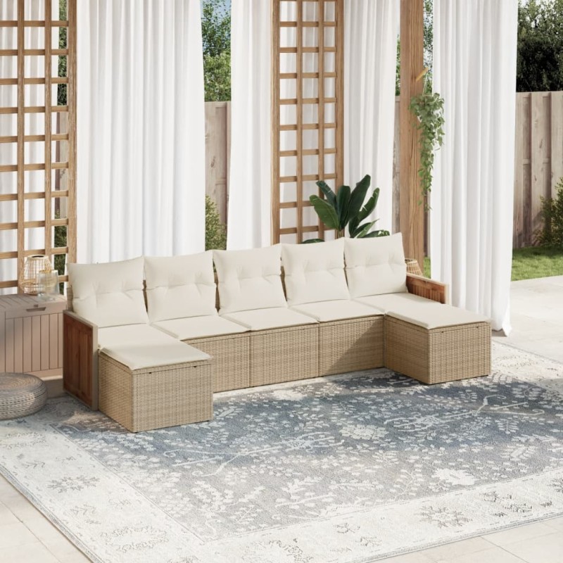 vidaXL Set sofás de jardín 7 piezas y cojines ratán sintético beige vidaXL Set sofás de jardín 7 piezas y cojines ratán sintético beige