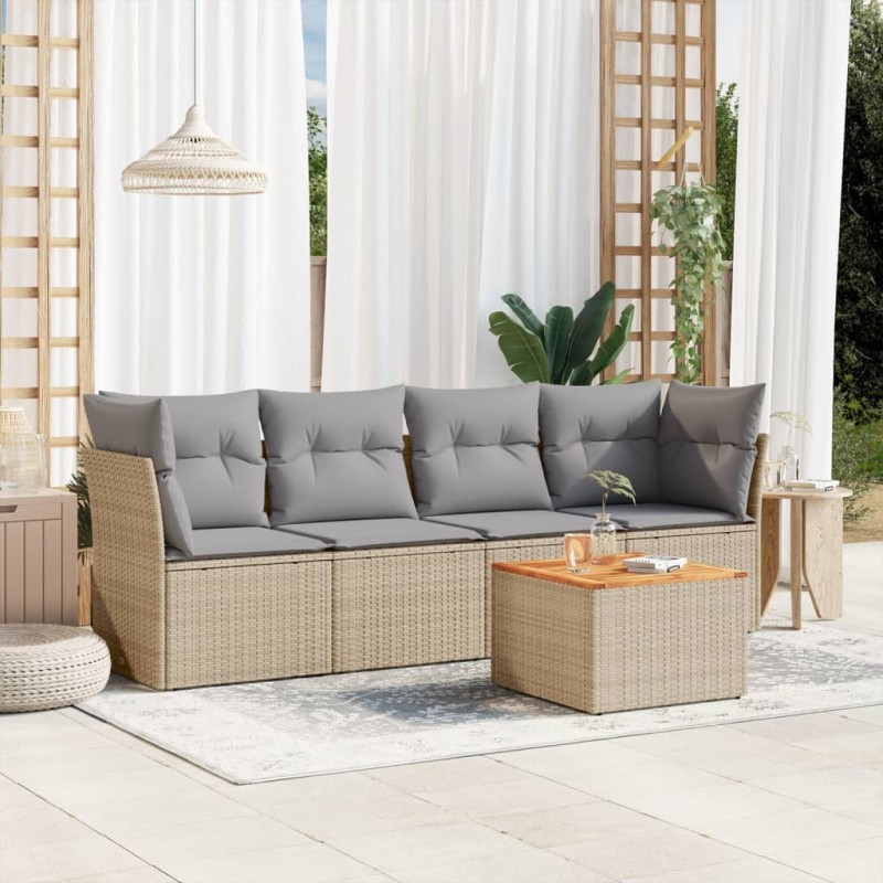 vidaXL Juego de sofás jardín con cojines beige mezcla 5 pzas ratán PE vidaXL Juego de sofás jardín con cojines beige mezcla 5 pzas ratán PE