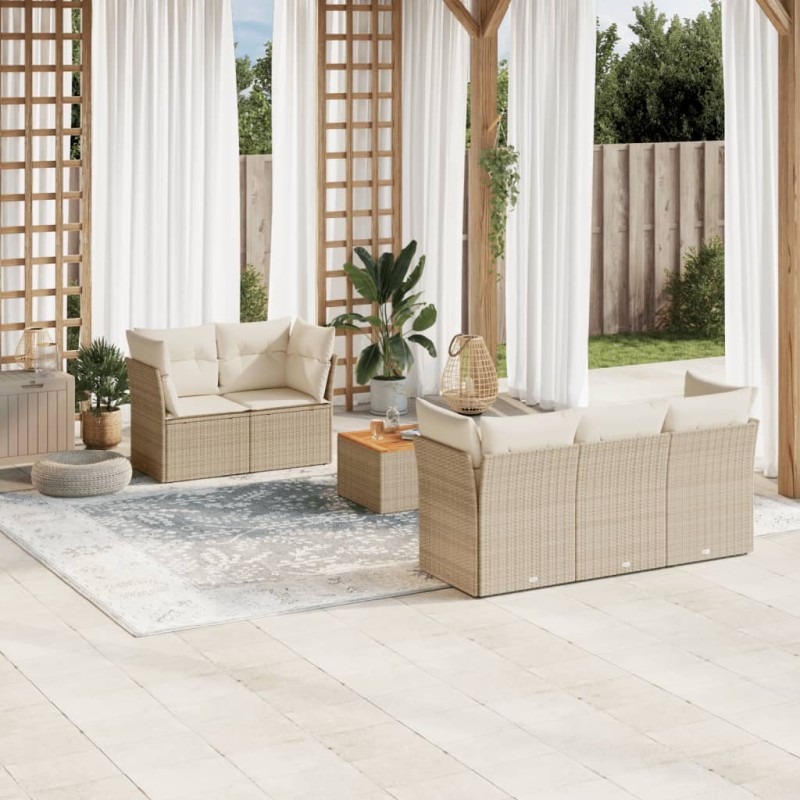 vidaXL Juego de sofás jardín con cojines 6 pzas ratán sintético beige vidaXL Juego de sofás jardín con cojines 6 pzas ratán sintético beige