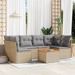 vidaXL Juego de sofás jardín con cojines beige mezcla 7 pzas ratán PE