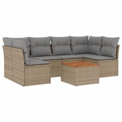 vidaXL Juego de sofás jardín con cojines beige mezcla 7 pzas ratán PE