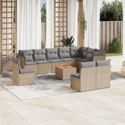 vidaXL Juego de sofás jardín con cojines beige mezcla 11 pzas ratán PE