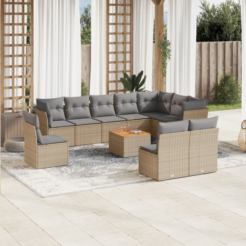 vidaXL Juego de sofás jardín con cojines beige mezcla 11 pzas ratán PE vidaXL Juego de sofás jardín con cojines beige mezcla 11 pzas ratán PE