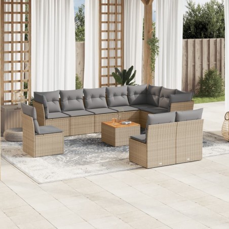 vidaXL Juego de sofás jardín con cojines beige mezcla 11 pzas ratán PE