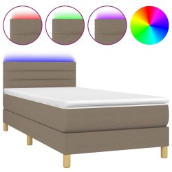 vidaXL Cama box spring con colchón LED tela gris taupe 80x200 cm