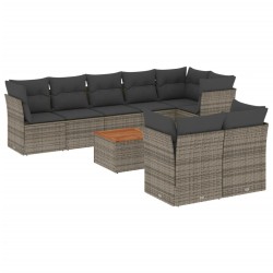 vidaXL Set de muebles de jardín 9 pzas y cojines ratán sintético gris