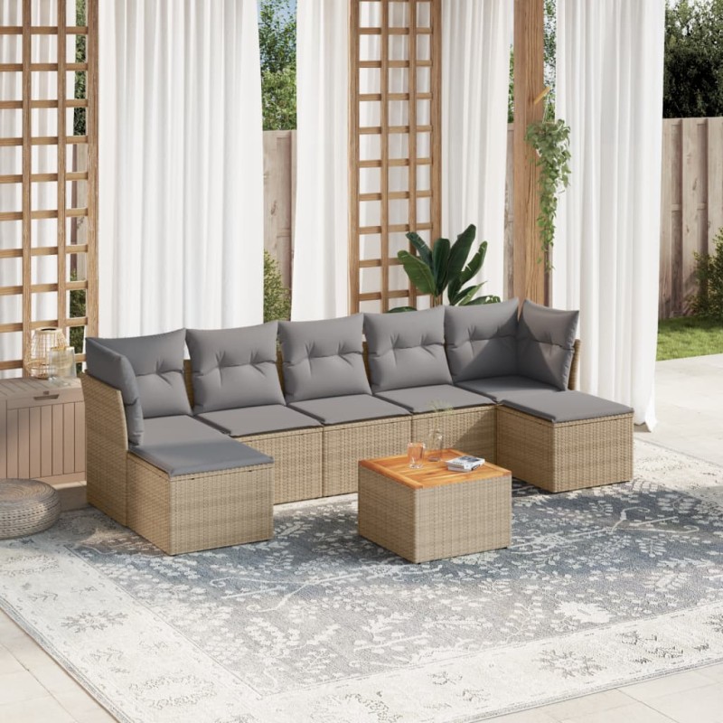 vidaXL Juego de sofás jardín con cojines beige mezcla 8 pzas ratán PE vidaXL Juego de sofás jardín con cojines beige mezcla 8 pzas ratán PE