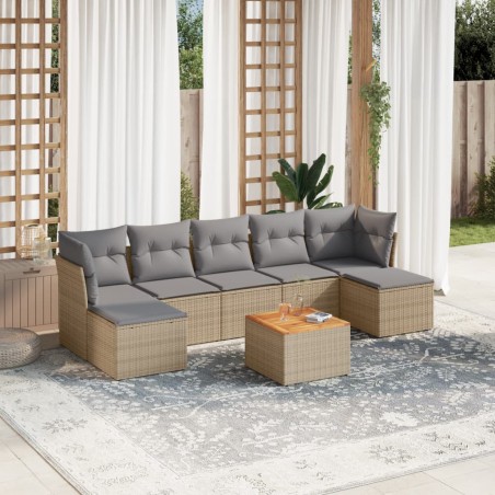 vidaXL Juego de sofás jardín con cojines beige mezcla 8 pzas ratán PE