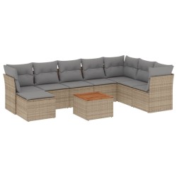 vidaXL Juego de sofás jardín con cojines beige mezcla 9 pzas ratán PE