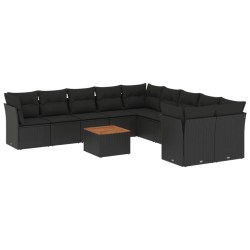 vidaXL Set de sofás de jardín 11 pzas y cojines ratán sintético negro